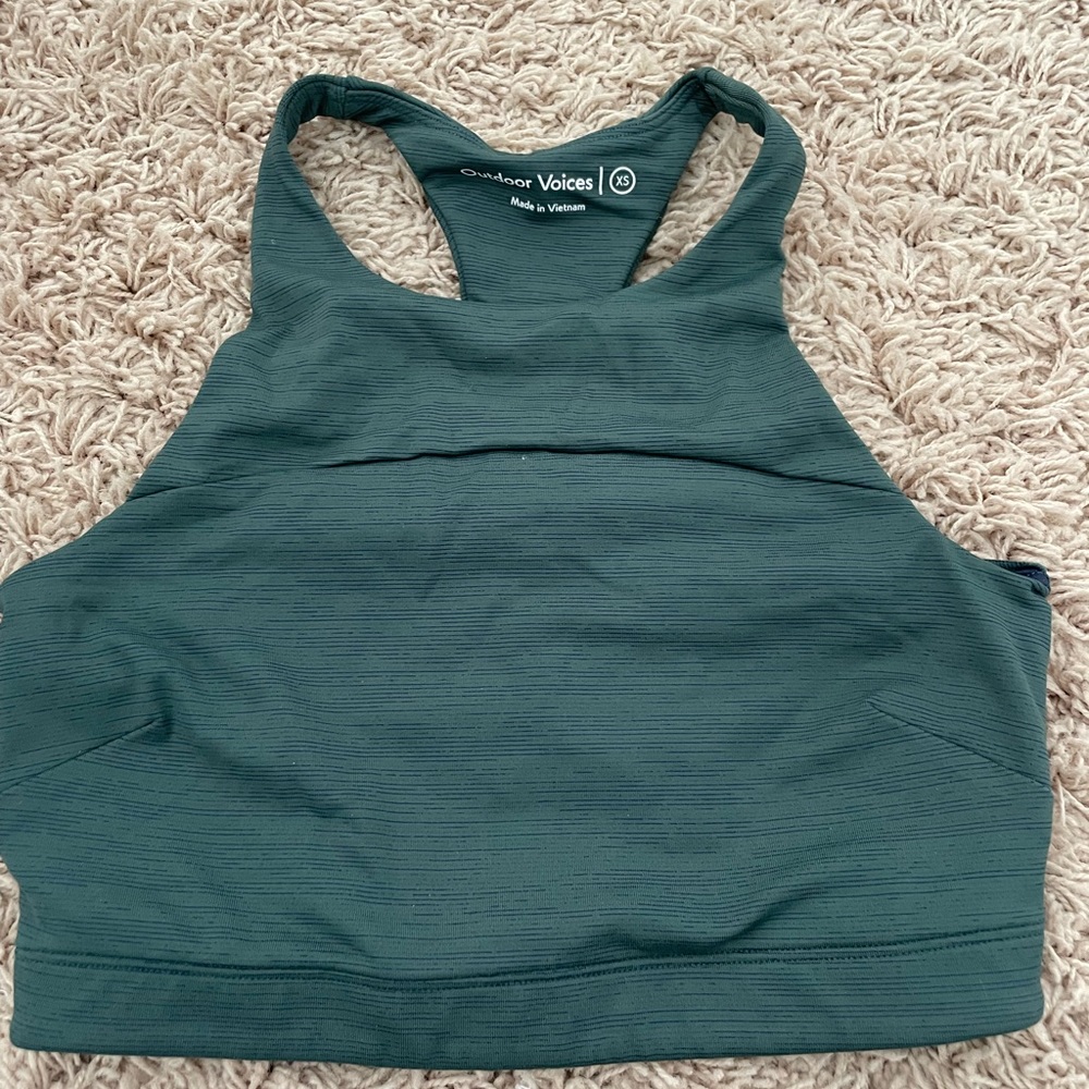 Outdoor Voices move free crop tank/bra, size XS, green